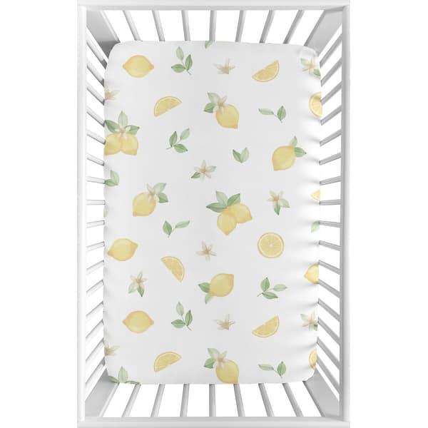 slide 2 of 6, Lemon Floral Baby Girl Fitted Mini Portable Crib Sheet For Portable Crib - Yellow Green White Watercolor Boho Bohemian Farmhouse