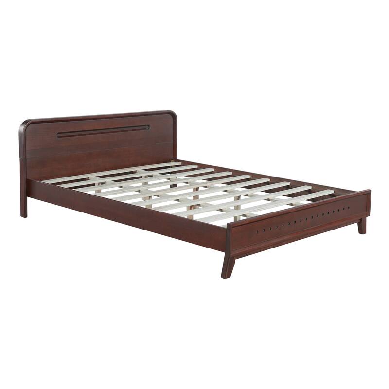 Pine Solid Wood Platform Bed with Headboard, Mid Century Bed Frame with Wood Slat Support