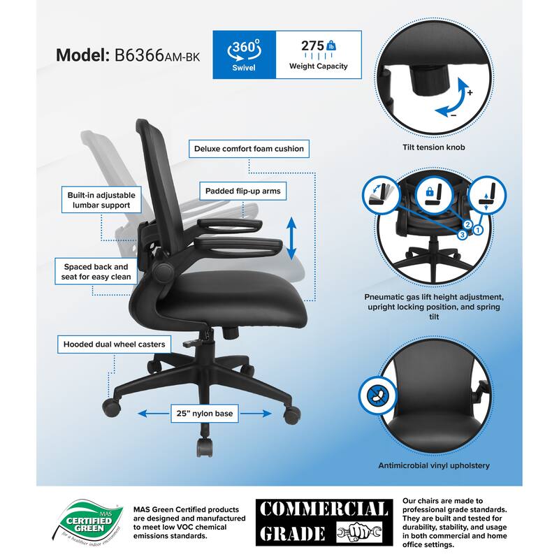 BOSS Antimicrobial Vinyl Flip Arm Task Chair