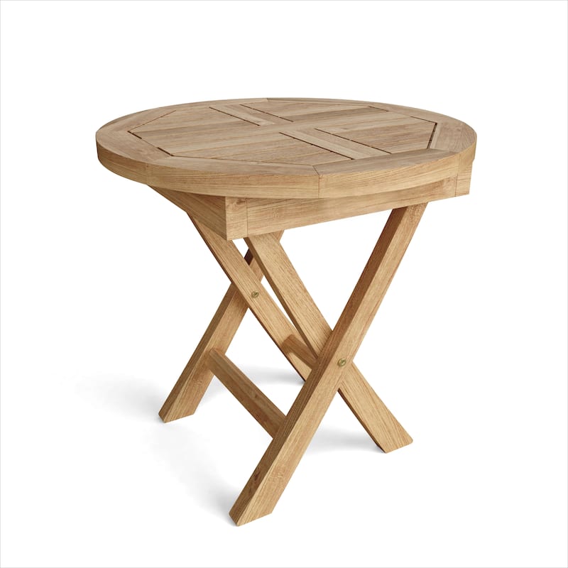 HomeRoots 20" Natural Rounded Solid Wood Folding Outdoor Side Table