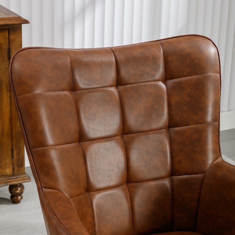 PU Leather Accent Chair Tufted Button Wingback Chair