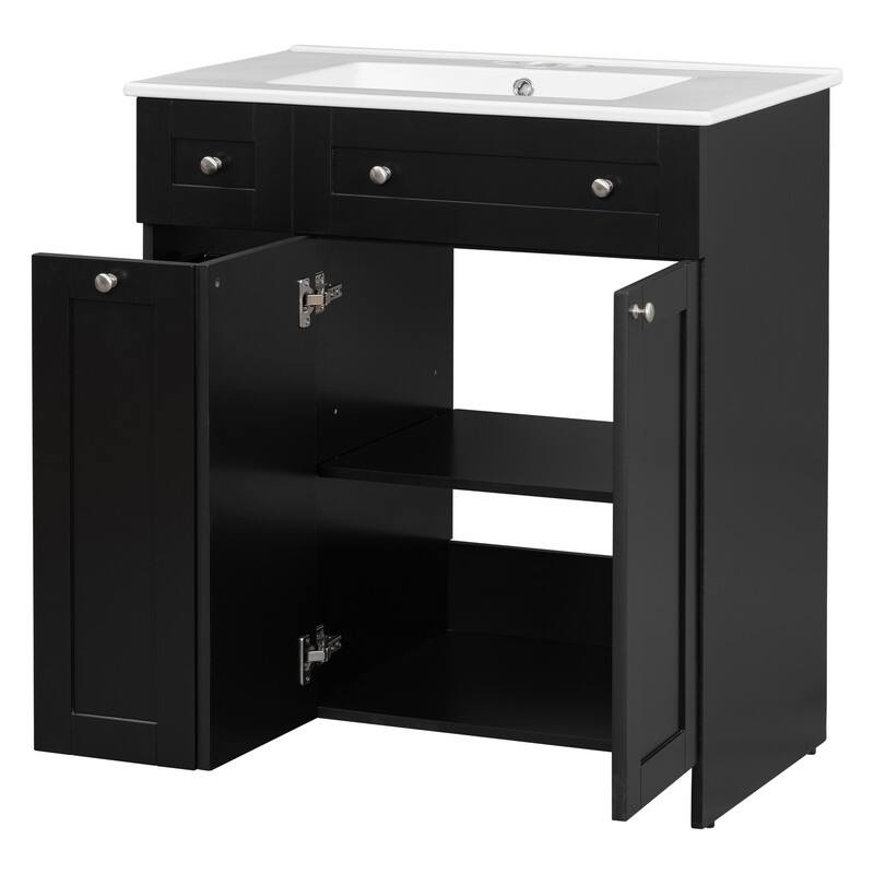 Modern 30-Inch Bathroom Vanity Cabinet with Easy-to-Clean Resin Integrated Sink in Blue