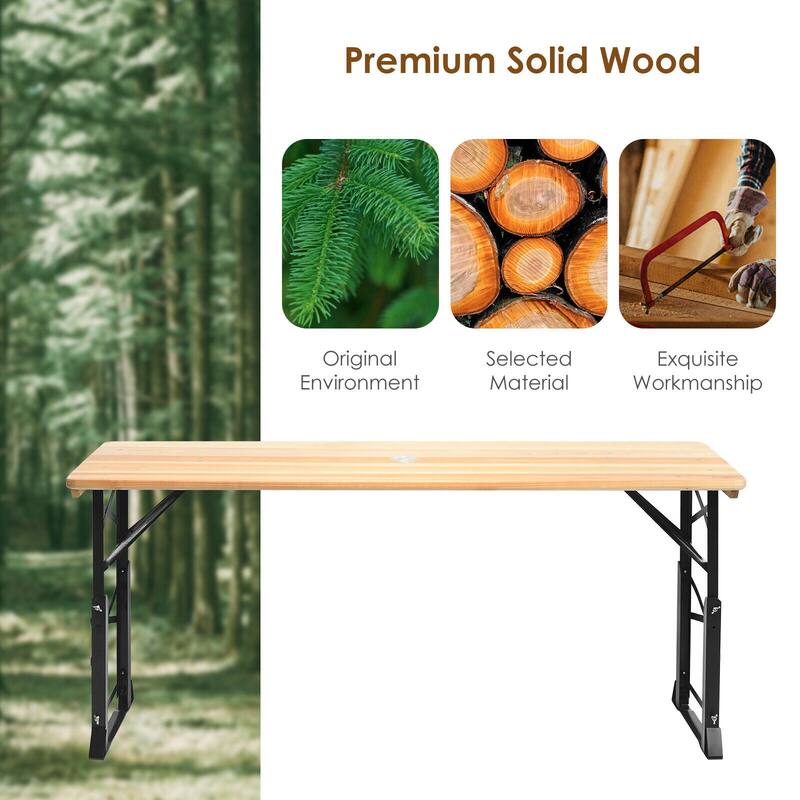 5.5 Ft Outdoor Folding Wood Picnic Table Height Adjustable Metal Frame