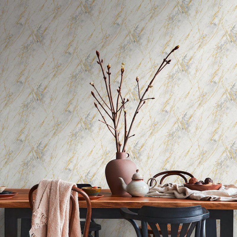Galerie Wallcoverings Bricks and More Collection Metallic Marble Motif Metallic Finish Vinyl on Non-woven Wallpaper Roll