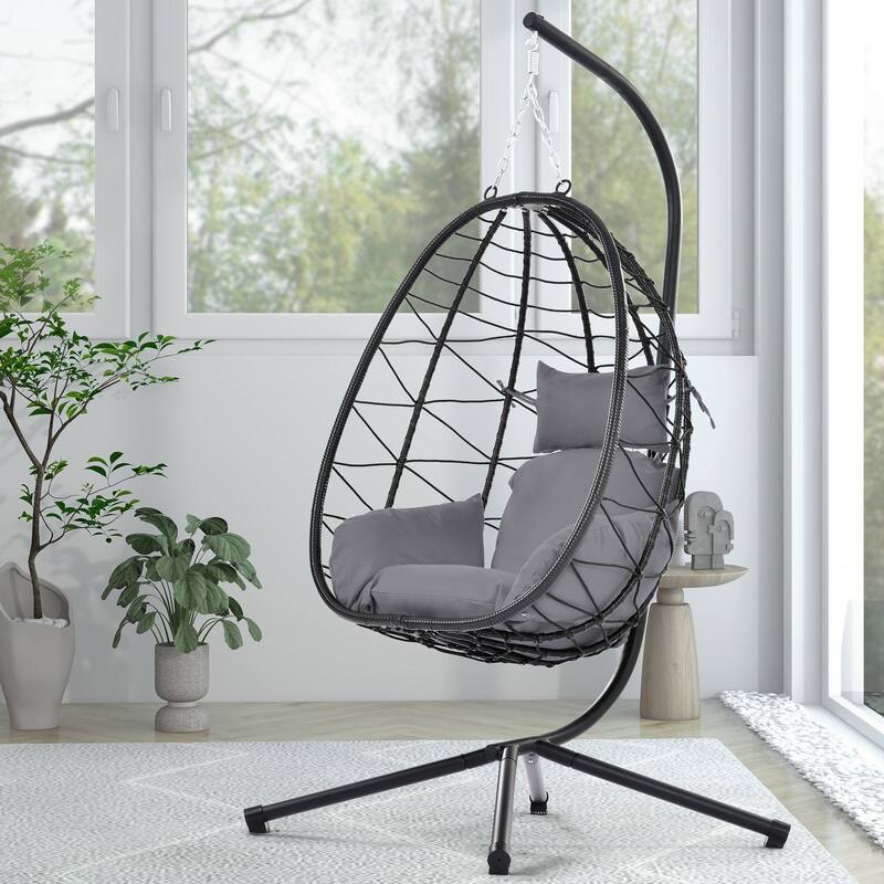 Wicker Hanging Egg Chair with Stand for Home Balcony - 77