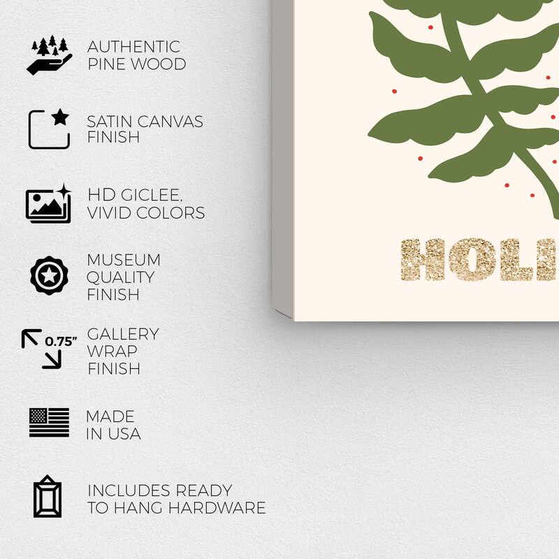 Wynwood Studio Canvas Holiday and Seasonal Happy Glitter Leaning Trees Gold Modern & Contemporary Wall Art Canvas Print