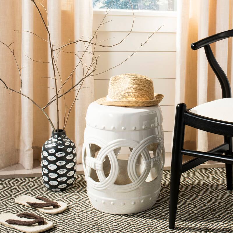 SAFAVIEH Paradise Sarlota Double Coin Blue-Green Ceramic Decorative Garden Stool - Antique White