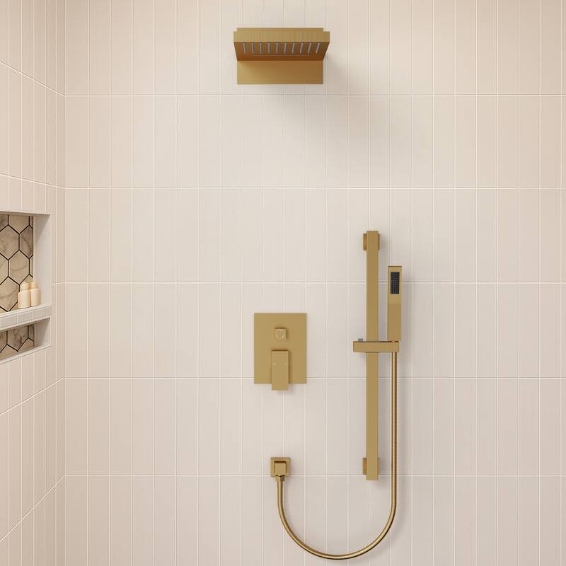 Dual-Function Wall Mounted Waterfall & Rainfall Shower Faucet Set With Rough-In Valve - 22"*10"