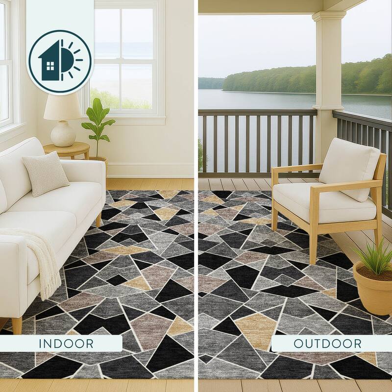 Machine Washable Indoor/ Outdoor Modern Mosaic Chantille Rug