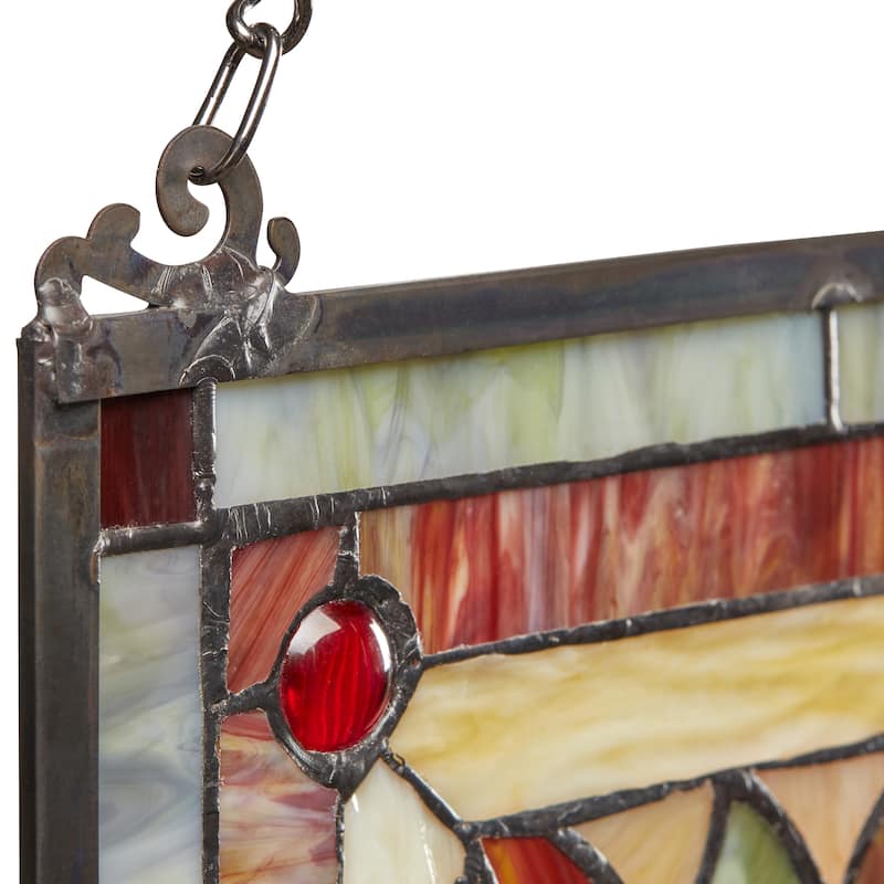 River of Goods Tiffany Style Firey Hearts and Flowers Stained Glass 24-inch Window Panel - 18"L x 0.25"W x 24"H
