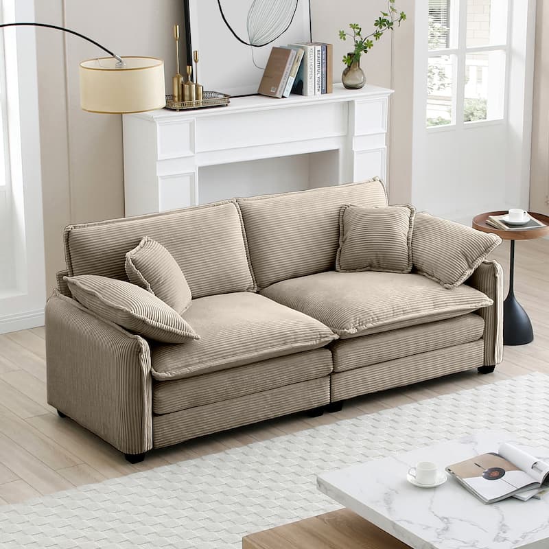 Oversize Loveseat, 81'' 2 Seater Corduroy Couch with 4 Pillows and Removable Armrests, Modern Love Seat for Living Room, Office
