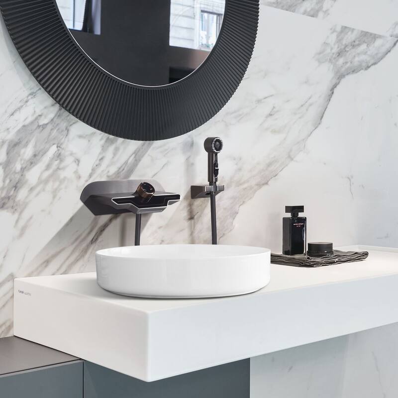 3-Way Digital Waterfall Bathroom Sink Faucet with Side Spray in Grey/White - Gun-grey