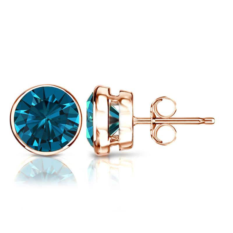 Auriya 14k Gold 2ctw Blue Diamond Stud Earrings Bezel-set (I1-I2) - Rose