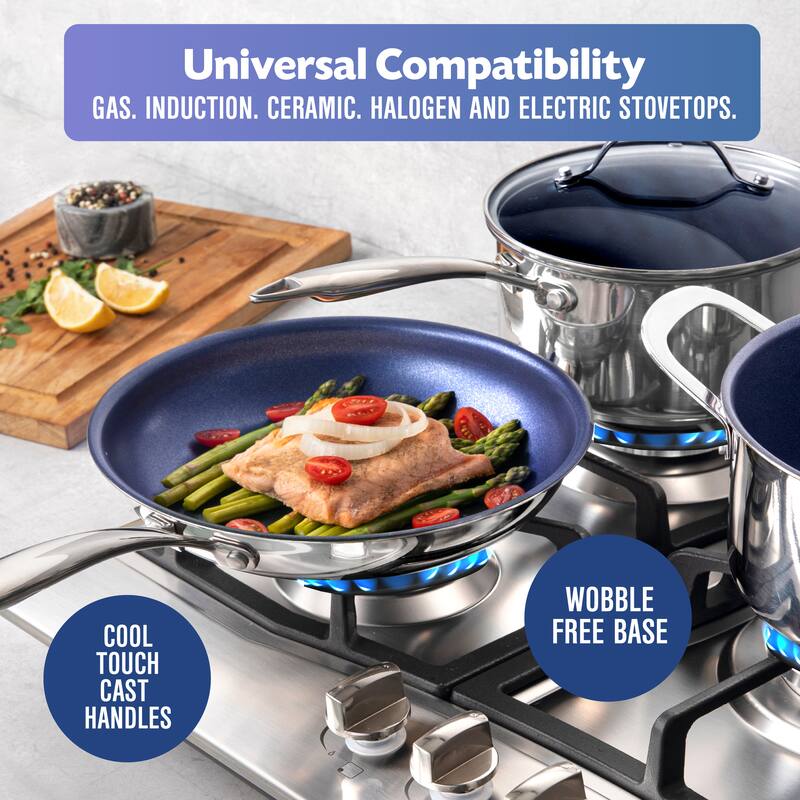 Granitestone Blue Nonstick Stainless Steel 2 Piece Skillet Set 9.5'' and 11'' Fry Pans