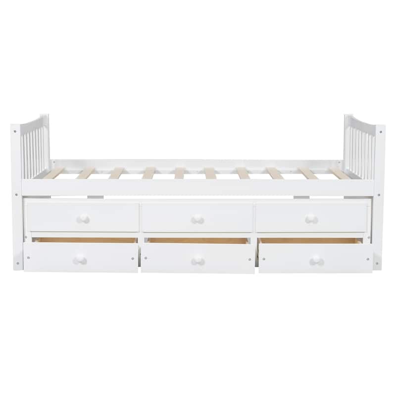 Daybed with Trundle and Drawers Twin Size Modern Wooden Sofa Bed Frame