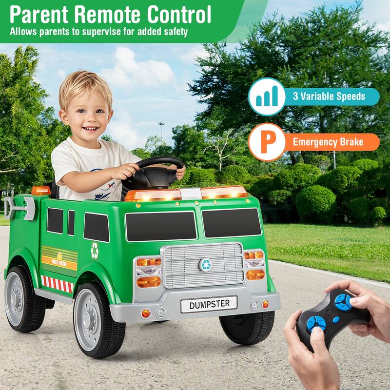 Gymax Ride on Garbage Truck w/ Remote Control Trash Bin Shovel Lights
