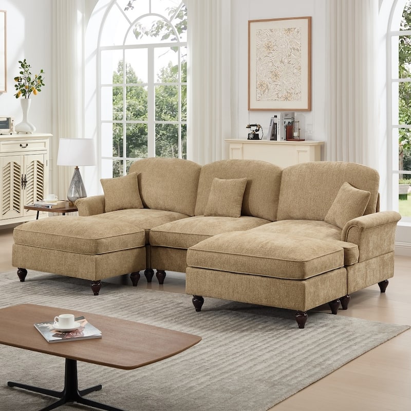 U-shaped Classic Modular Comfy Sectional Sofa with Ottomans & Ruffles Pleats Skirts