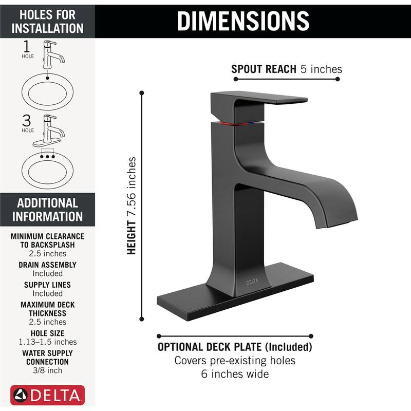 Delta 539-MPU-DST Velum 1.2 GPM Single Hole Bathroom Faucet with