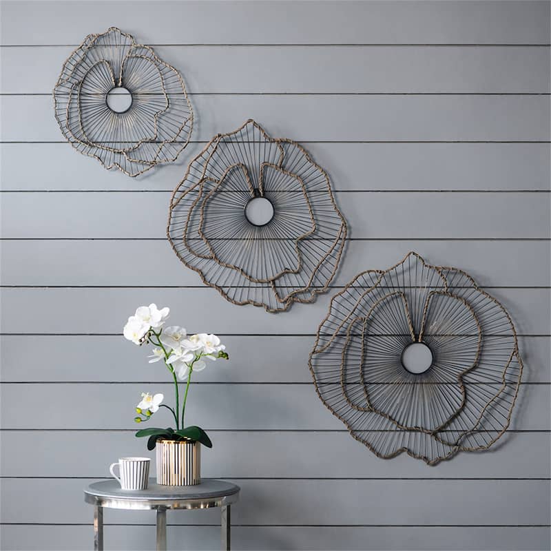 Set of 3 Metal Flowers Wall Decor