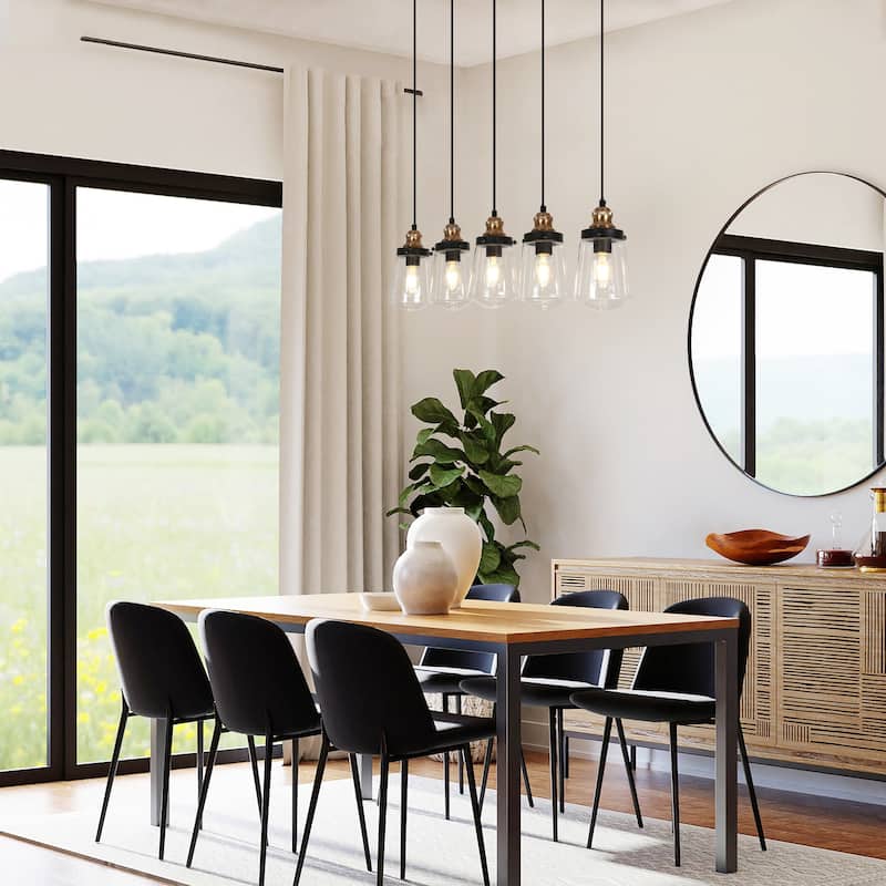 Cozia Modern 5-light Linear Chandelier Black Gold Kitchen Island Bar Lighting Fixtures