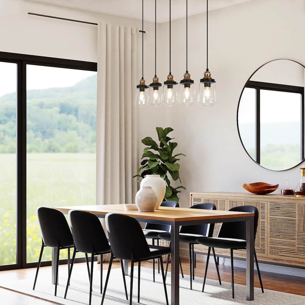 Cozia Modern 5-light Linear Chandelier Black Gold Kitchen Island Bar Lighting Fixtures