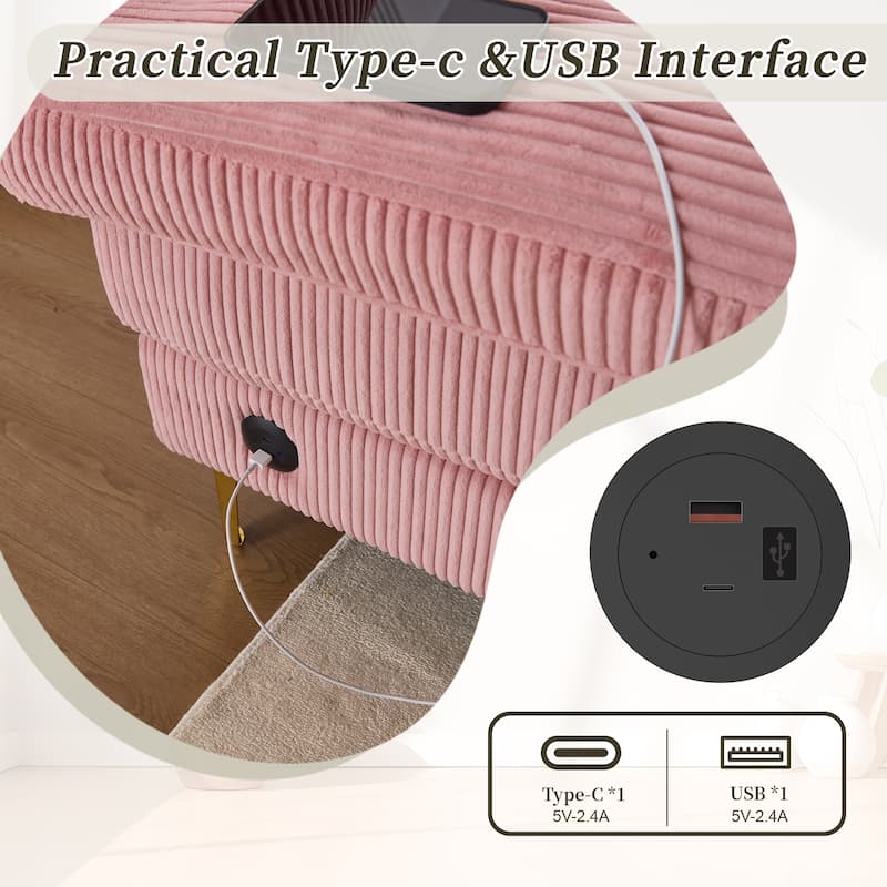 HOMEFUN Corduroy Upholstered U-shaped Adjustable Light Modular Sectional Sofa With Type-C and USB ports