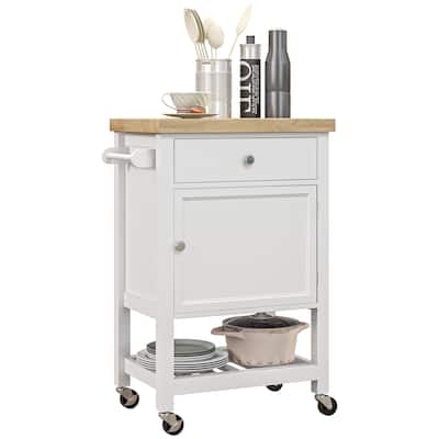 Utility Kitchen cart, Rolling Kitchen Island with Smooth Rubberwood Top, Narrow Butcher Block Surface on Wheels