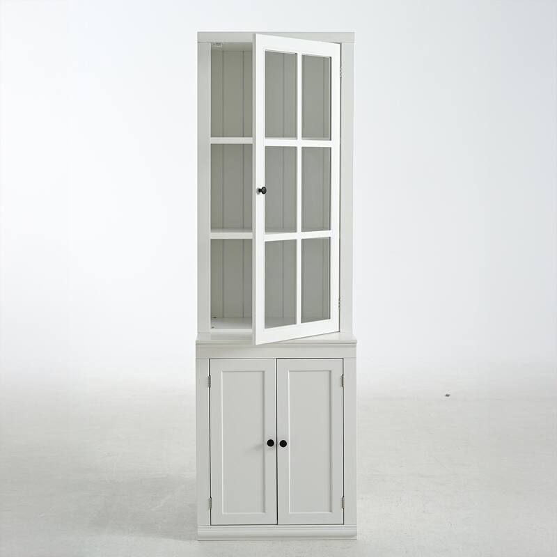 75.25'' Tall Display Cabinet with Single Tempered Glass Door, China Cabinet Hutch Cabinet with Double-Action LH & RH Door