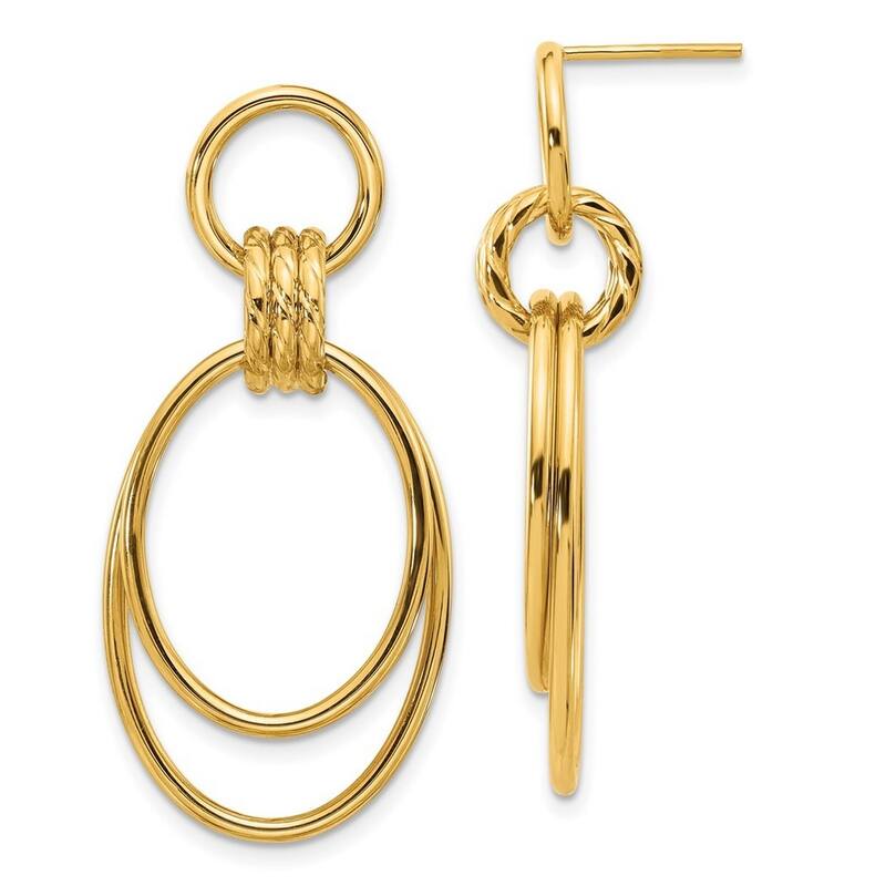 Curata 14k Yellow Gold Polished Textured Guardian Angel Post Earrings - 42.2x19.5mm