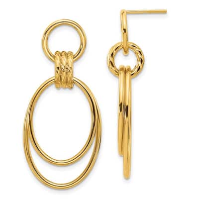 Curata 14k Yellow Gold Polished Textured Guardian Angel Post Earrings - 42.2x19.5mm