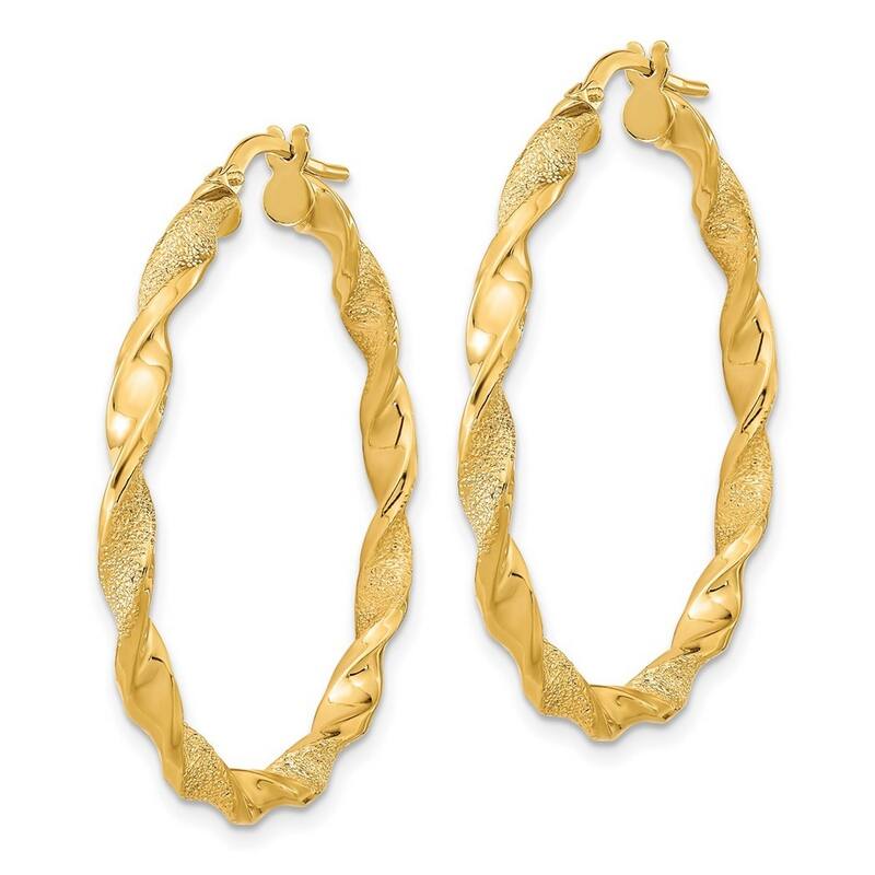 Curata 14k Yellow Gold Polished and Textured 37.75x3mm Twisted Hoop Earrings