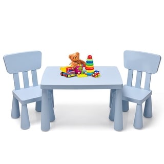 Kids Table and Chair Set, Plastic Children Activity Table and 2 Chairs for Art Craft, Easy-Clean Tabletop