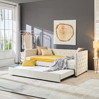 Velvet Upholstered Daybed with Trundle