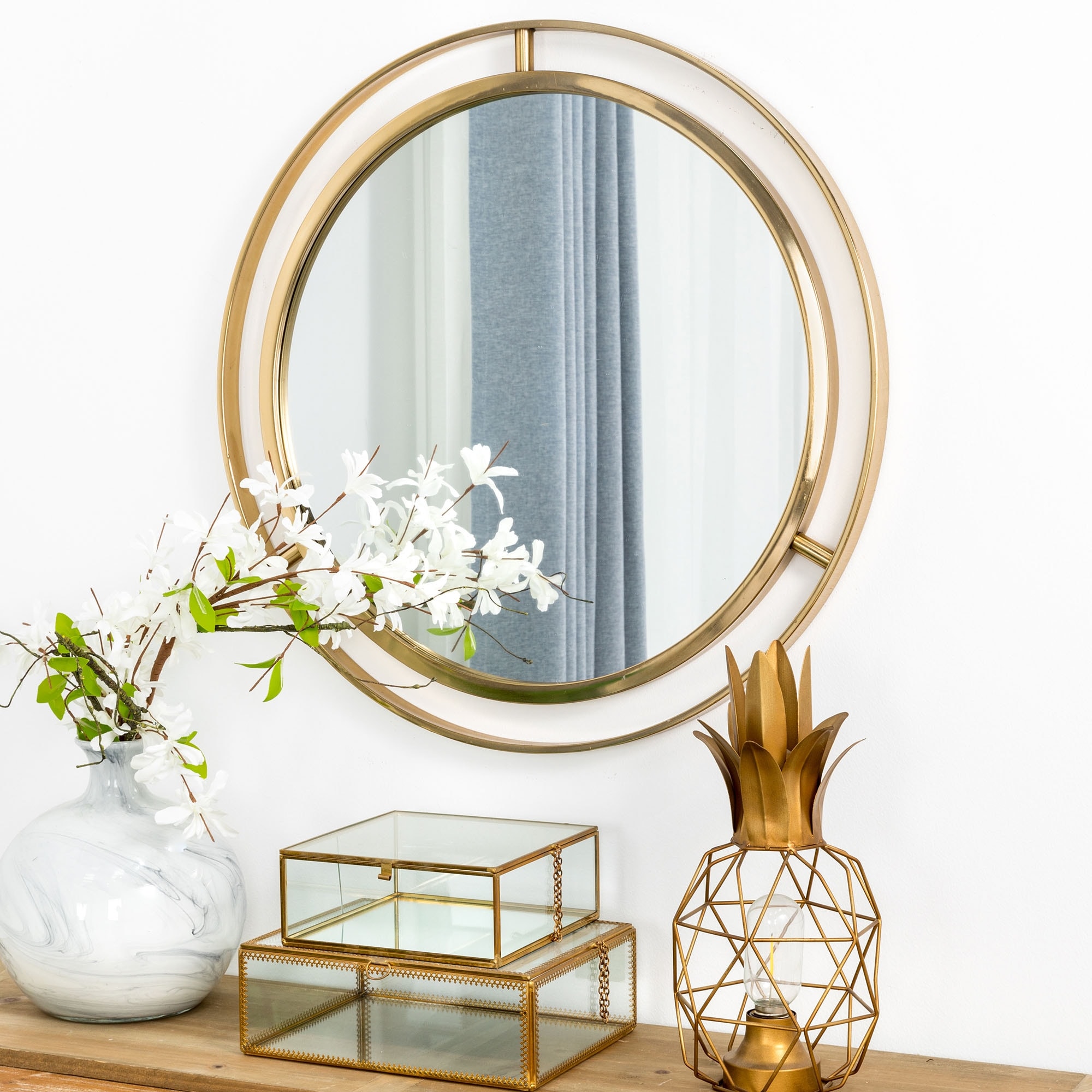 Glitzhome 24-inch Modern Deluxe Round Gold Decorative Wall Mirror