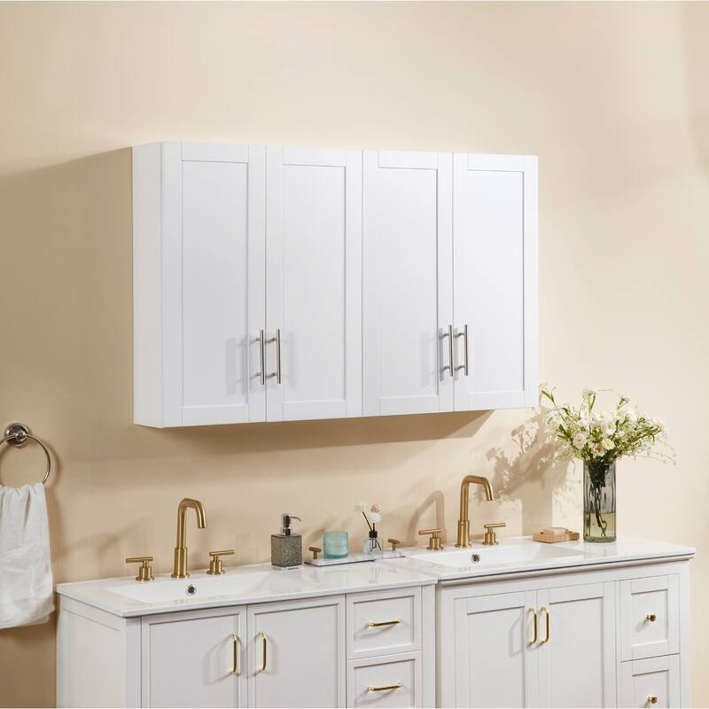 Wood Hanging Cabinet with Doors and Shelves