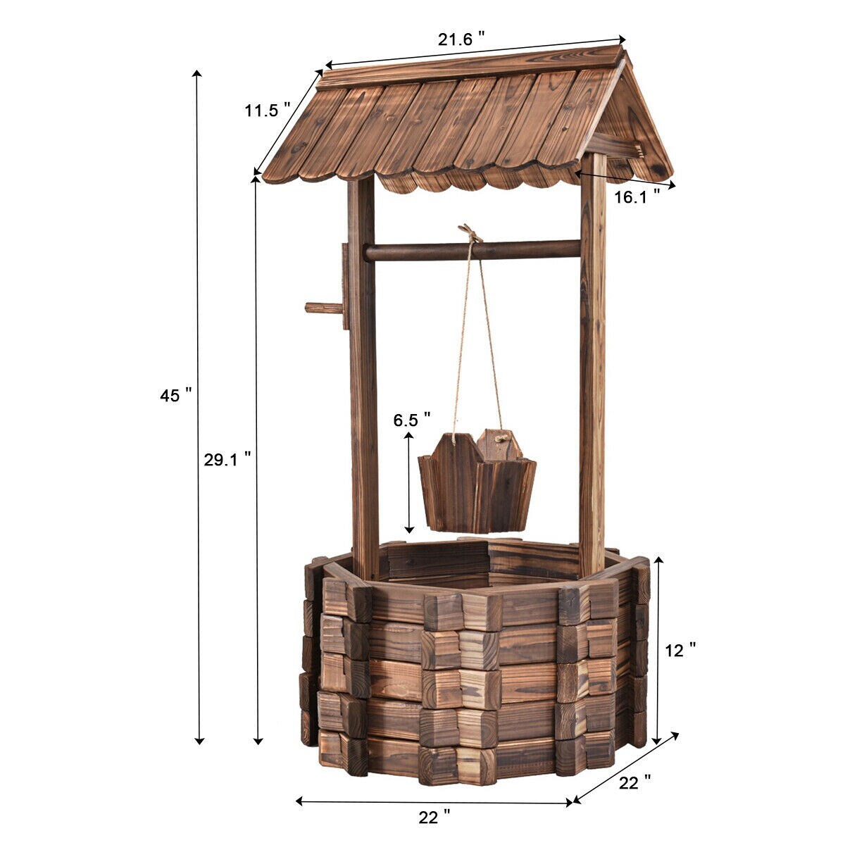 Shop Costway Outdoor Wooden Wishing Well Bucket Flower Plants