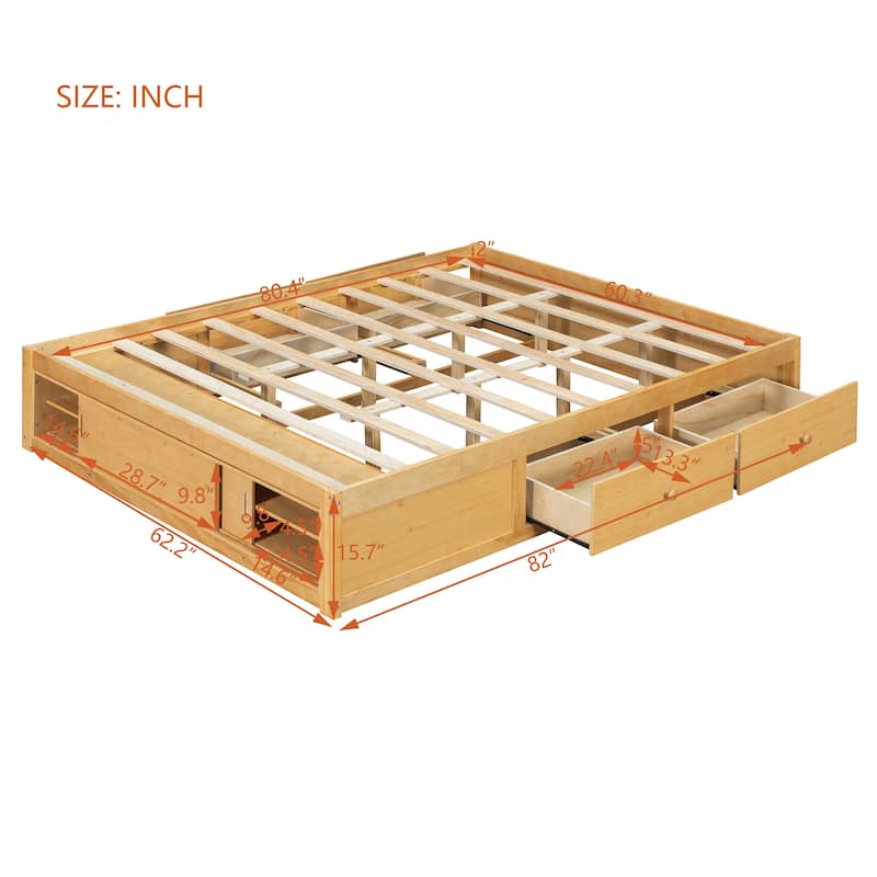 Queen Size Platform Bed Frame with 4 Storage Drawers & Footboard Cubby by Harper&Bright Designs