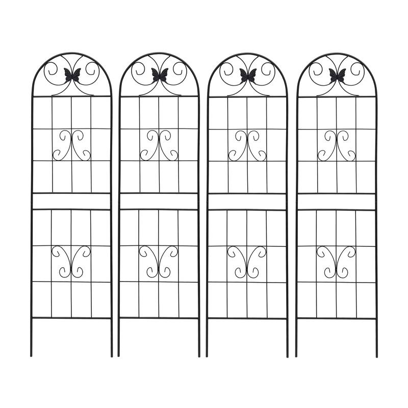 4 Pack Metal Garden Trellis Rustproof Trellis for Climbing Plants Outdoor Flower Support Bird Deco Black