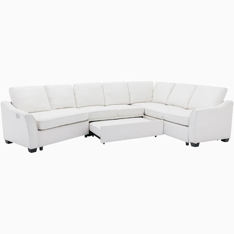 L-Shape Sectional Sleeper Sofa Bed with USB Charging Port