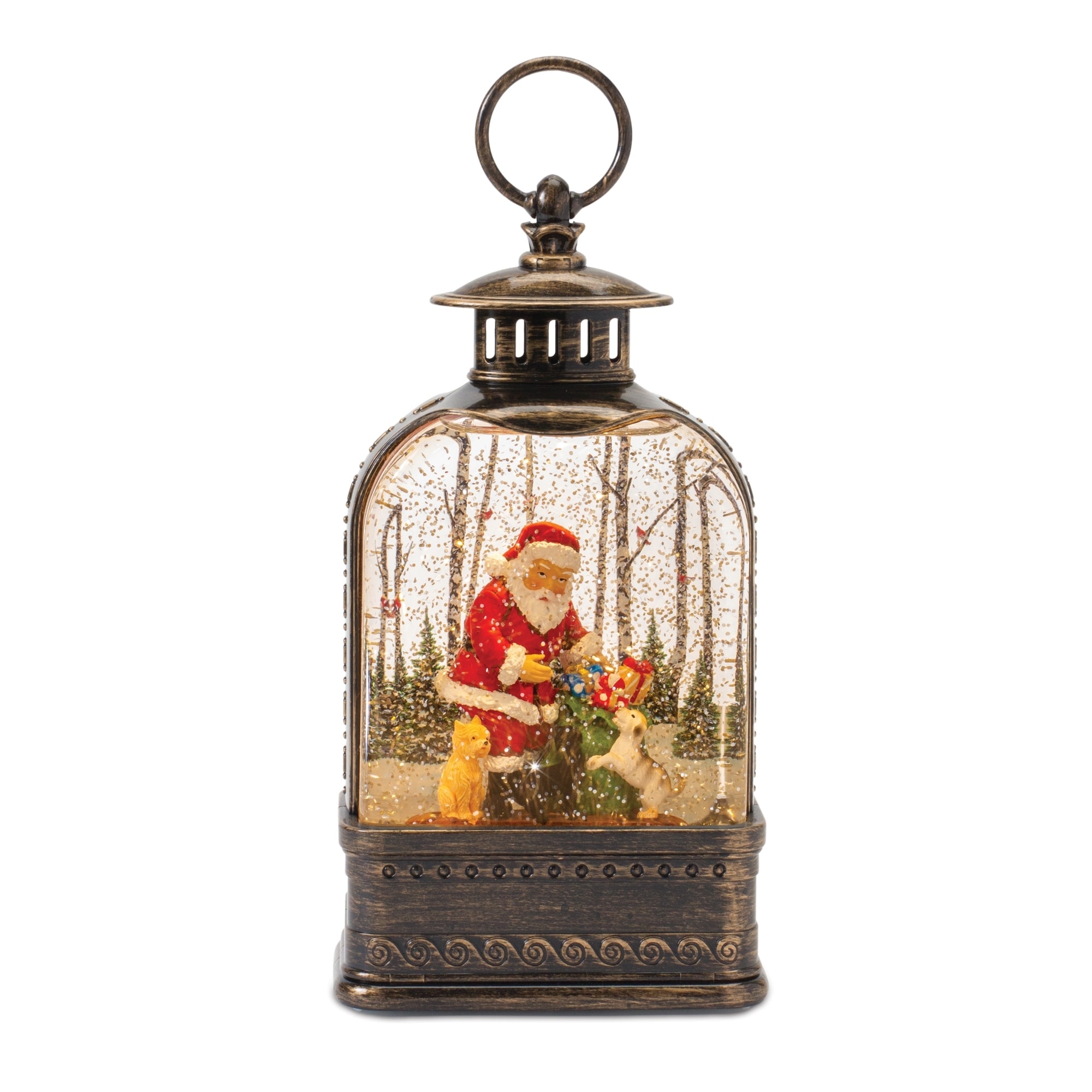 LED Snow Globe Lantern with Santa and Dog 11.25