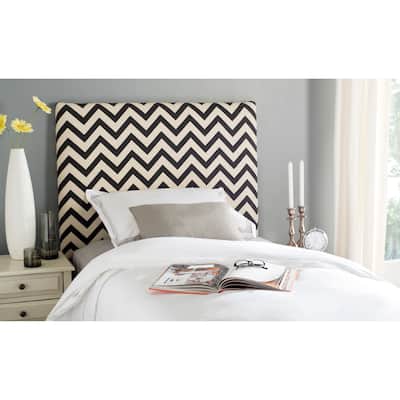 SAFAVIEH Kenisha Black/ Off-White Upholstered Chevron Headboard (Twin)