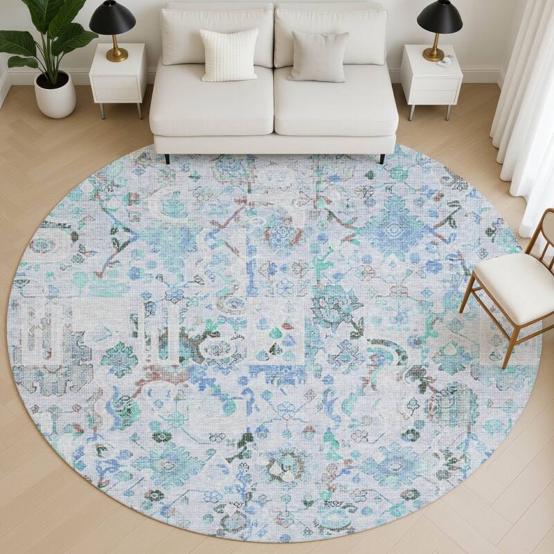 Premium Washable Super Soft Traditional Global Mayfield Rug - Blue - 8' x 8'