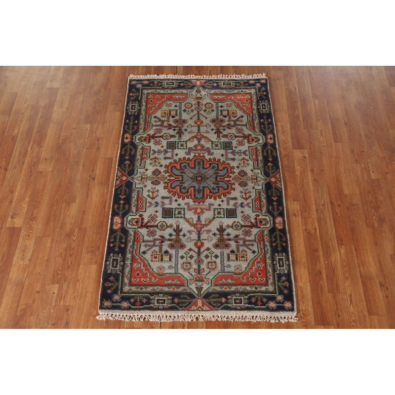 Geometric Kazak Indian Area Rug Handmade Wool Carpet - 3'0"x 5'0"