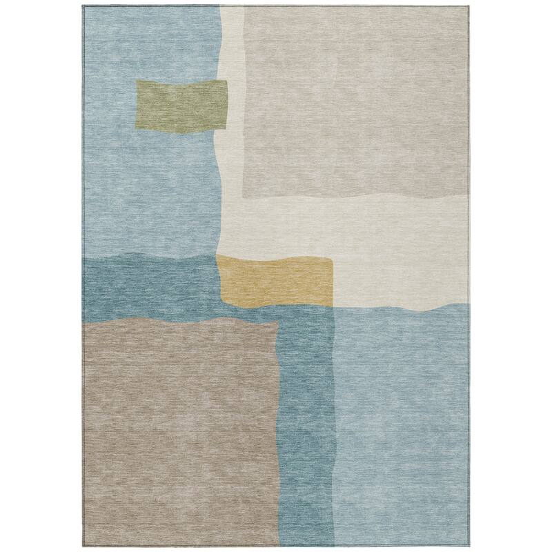 Machine Washable Indoor/ Outdoor Contemporary Blox Chantille Rug