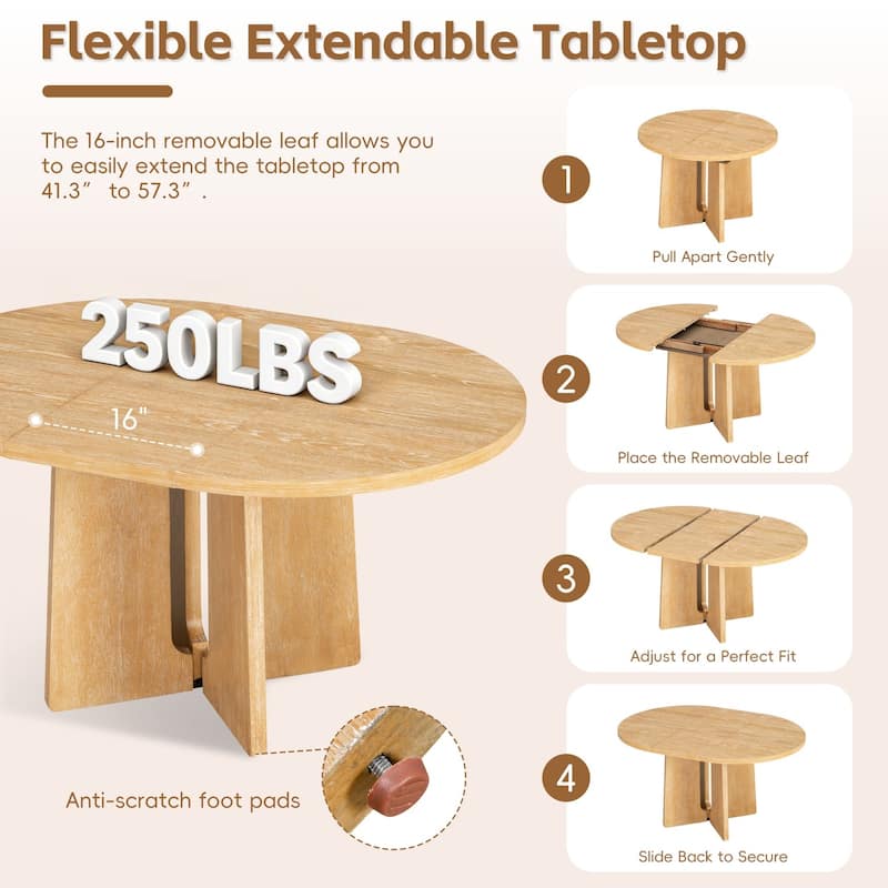 5-Piece Set, 57.3" Extendable Dining Table with 4 Upholstered Chairs