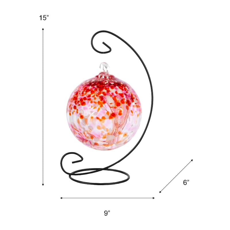 Tree Of Life 6In Golden Pink Hand Blown Glass Ball With Stand
