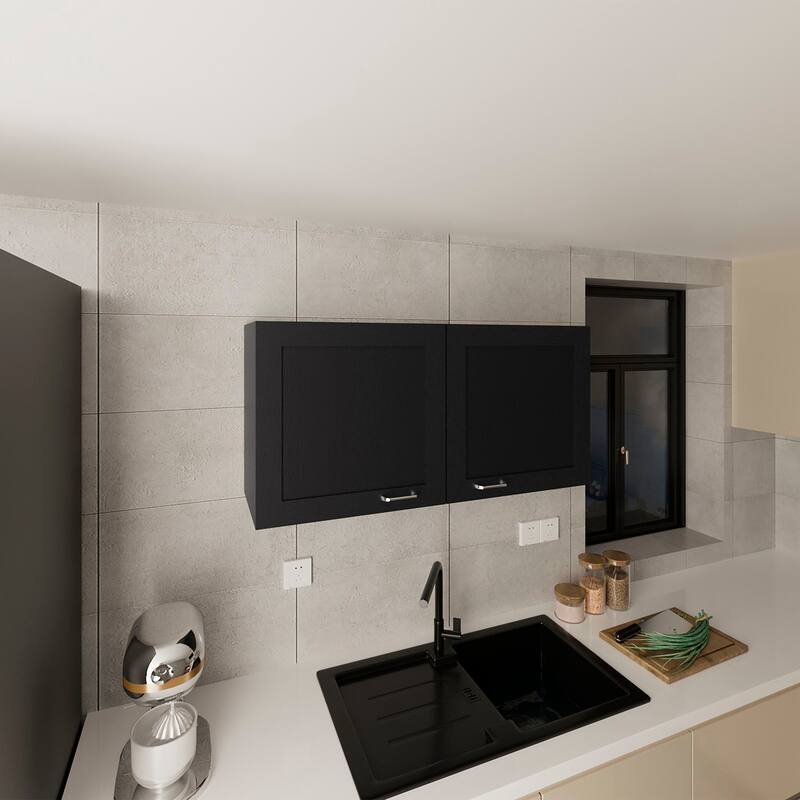 Modern Style Wall Cabinet, 2 Doors with durable Materials, Black Wengue - Black