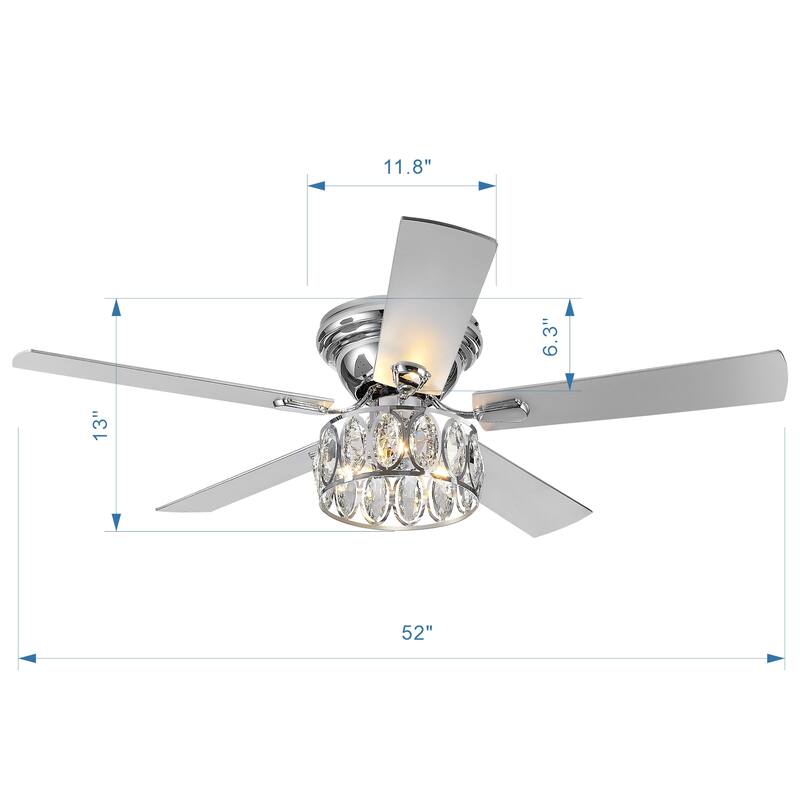 52 inch 5-Blade Flush Mount Crystal Ceiling Fan with Light Remote