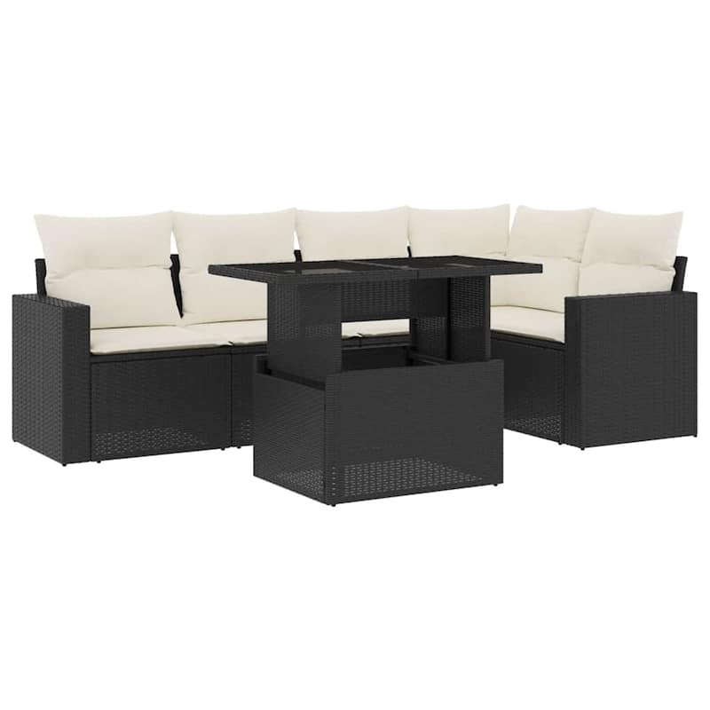 vidaXL Patio Sofa Set with Cushions Outdoor Furniture 6 Piece Poly Rattan