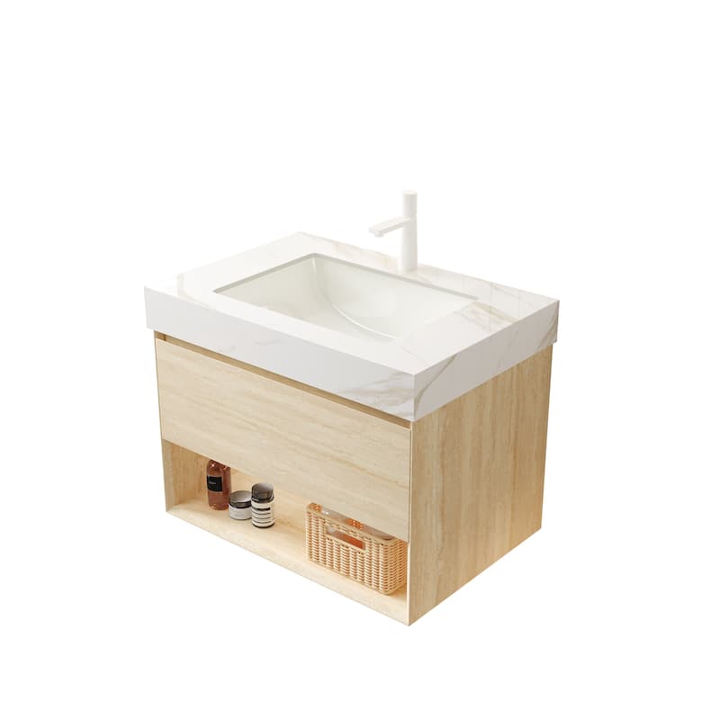 Floating Bathroom Vanity with Sink - Beige,Carrara White